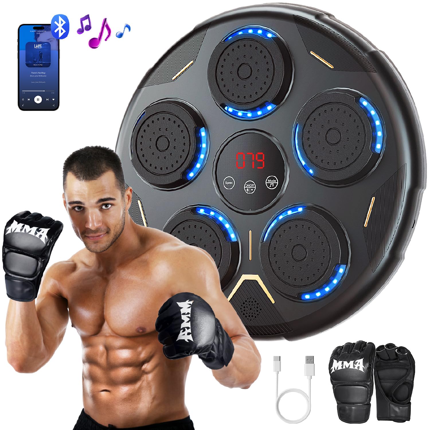 Smart Bluetooth Boxing Machine with Gloves - Wall Mounted Music Boxing Equipment for Home Workouts | Fitness Training & Stress Relief