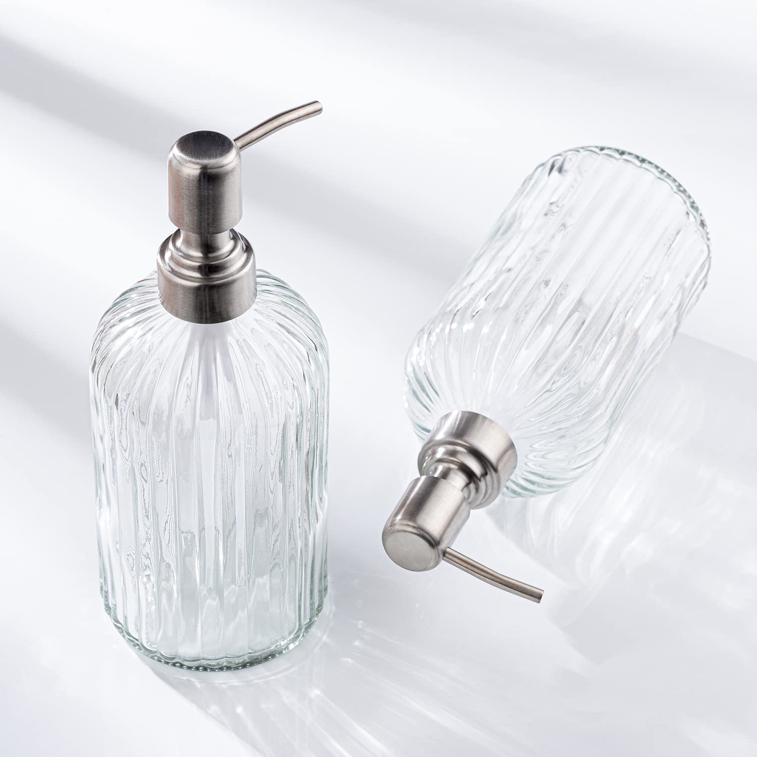 Refillable Glass Soap Dispenser with Silver Pump - 18oz Brushed Stainless Steel Hand Soap, Dish Soap & Lotion Bottle for Bathroom, Kitchen & Office Decor | Eco-Friendly & Elegant Design
