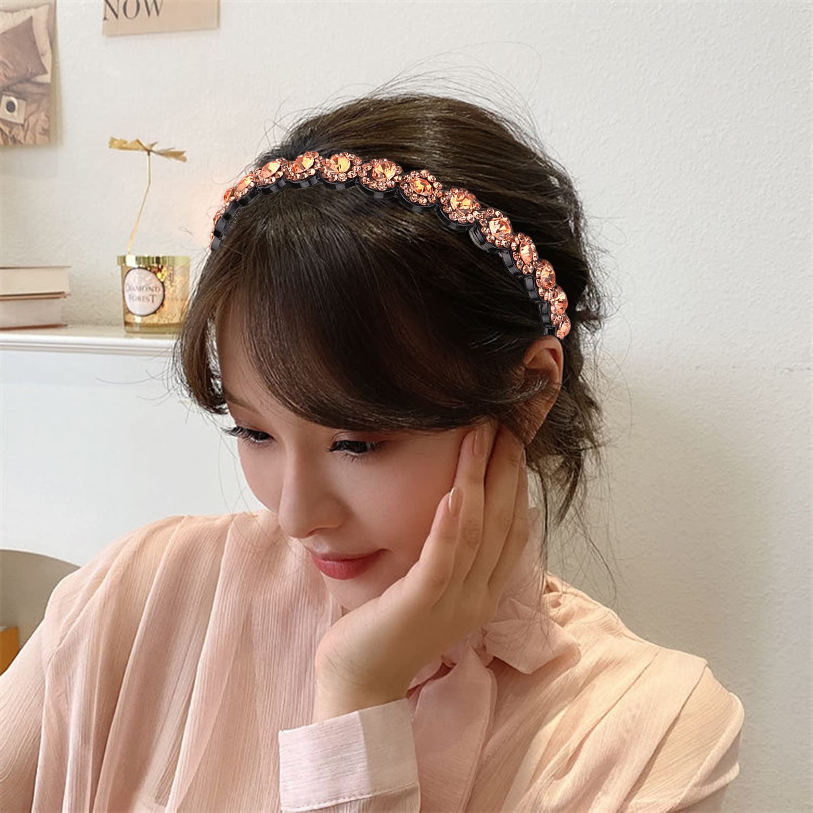 Andifangqi Shiny Rhinestone Hair Clips for Women - Non-Slip Reusable Narrow Headband Hair Accessories for Girls (Perfect for Parties, Weddings & Daily Styling)