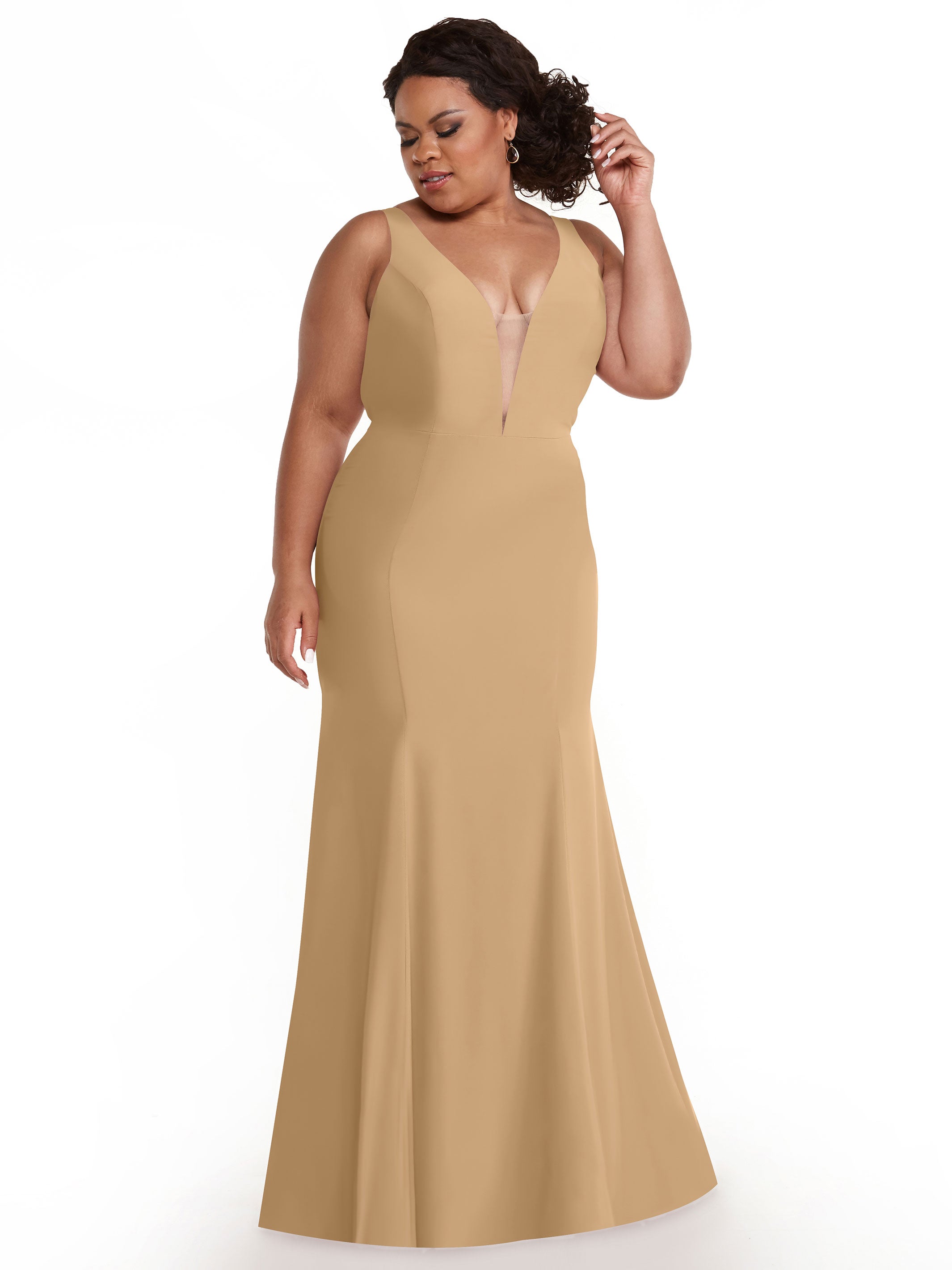Elegant 83010 Mermaid Stretch Chiffon Bridesmaid Dress with Plunging V-Neckline - Perfect for Beach Weddings, Formal Events & Evening Parties