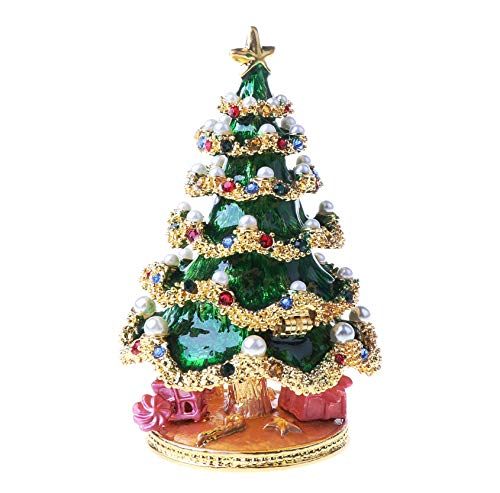 Wowagoga Mini Enamel Christmas Tree Hinged Trinket Box - Small Jewelry Storage & Holiday Home Décor - Perfect for Rings, Earrings & Gift Giving | Christmas Tree Themed Gift Box for Holidays, Weddings & Party Favors