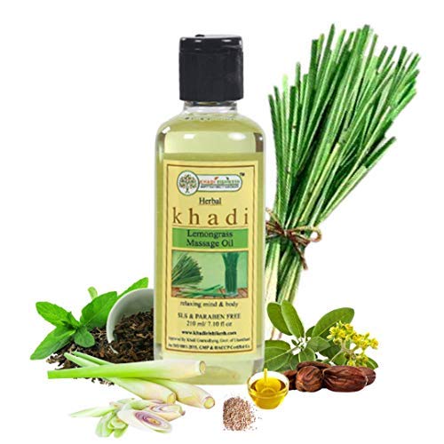 Khadi Rishikesh Herbal Lemongrass Massage Oil - 210ml for Full Body Pain Relief, Stress Reduction & Improved Blood Circulation | Skin Tightening for Men & Women | Includes Free Comb | Perfect for Aromatherapy, Spa Days & Muscle Relaxation
