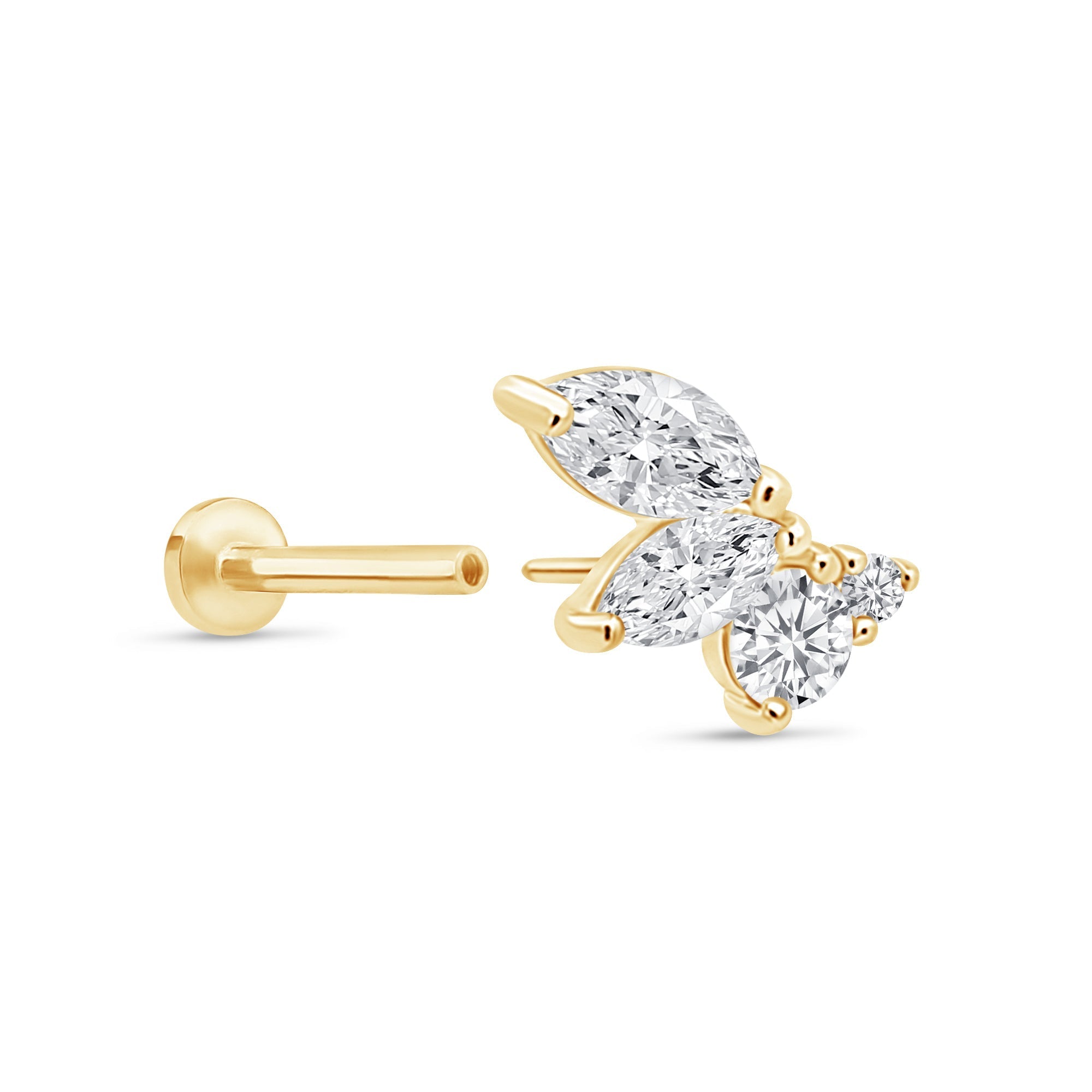 14k Yellow Gold Marquise Angel Wing Flat Back Stud Earrings - Hypoallergenic, Dainty & Elegant Jewelry for Women - Perfect for Everyday Wear, Gifts & Special Occasions