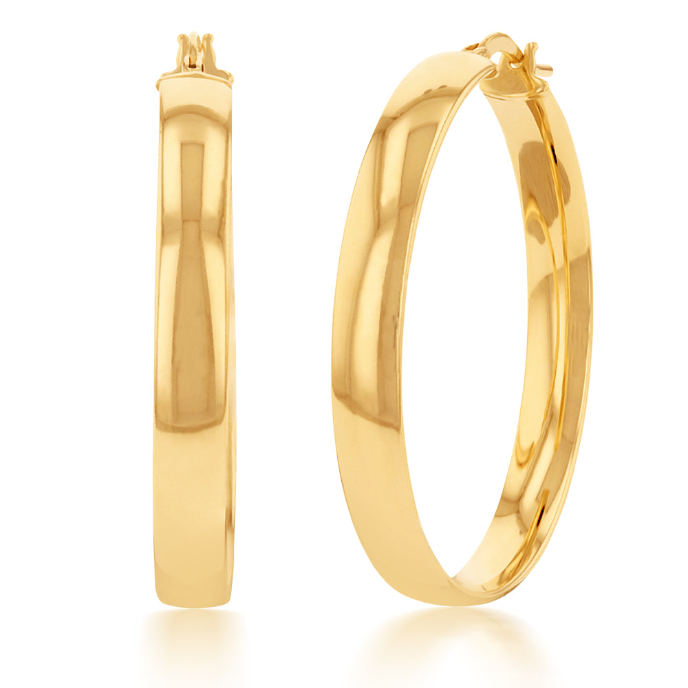 9ct Silver Filled Yellow Gold Plain 30mm Hoop Earrings for Women - Classic Everyday Jewelry for Casual & Formal Occasions