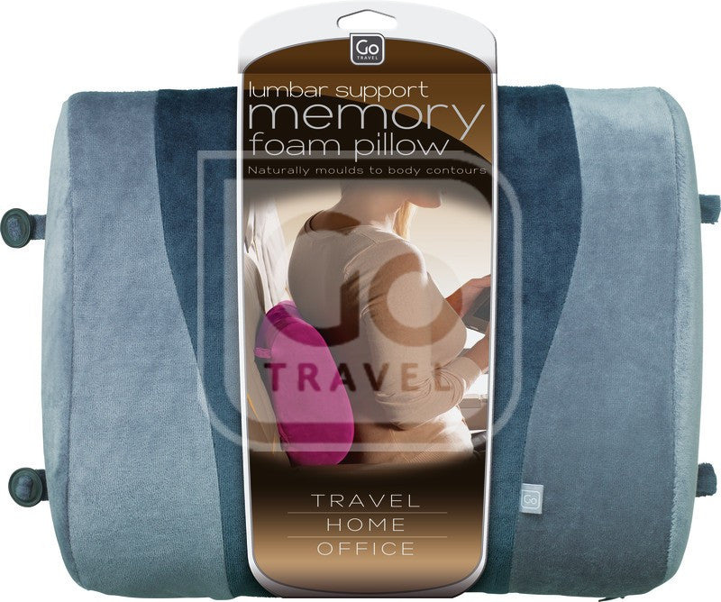 Go Travel Memory Foam Lumbar Support Pillow - Ergonomic Back Pain Relief for Office Chair, Car Seat & Airplane Travel - Portable Comfort for Home, Work & Commuting