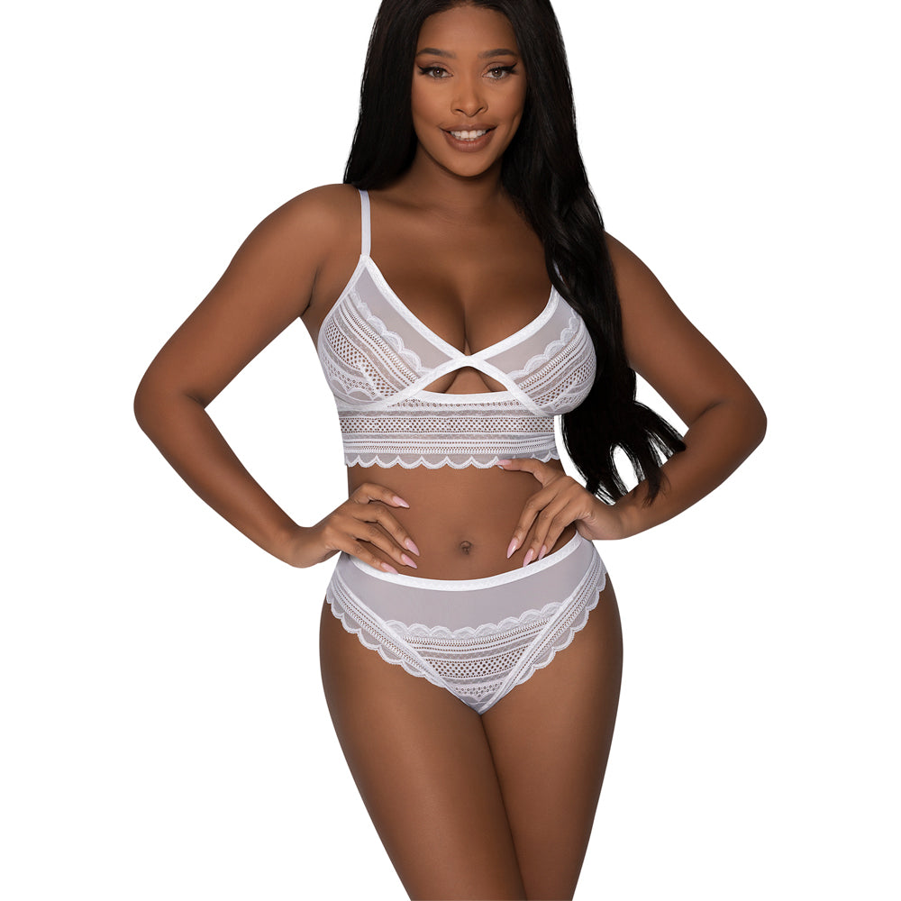 Sexy White Mesh Bralette and Cutout Panty Set - Lingerie for Women | Perfect for Date Night, Boudoir Photography & Romantic Occasions