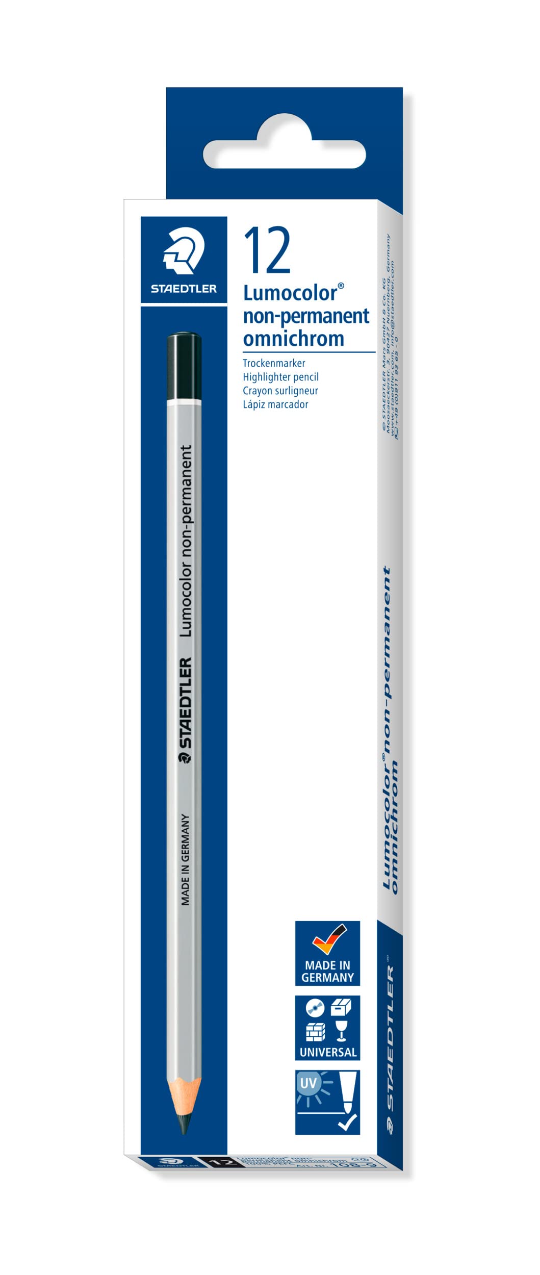 Staedtler Lumocolor Omnichrom Non-Permanent Pencil - Black for Whiteboards & Glass