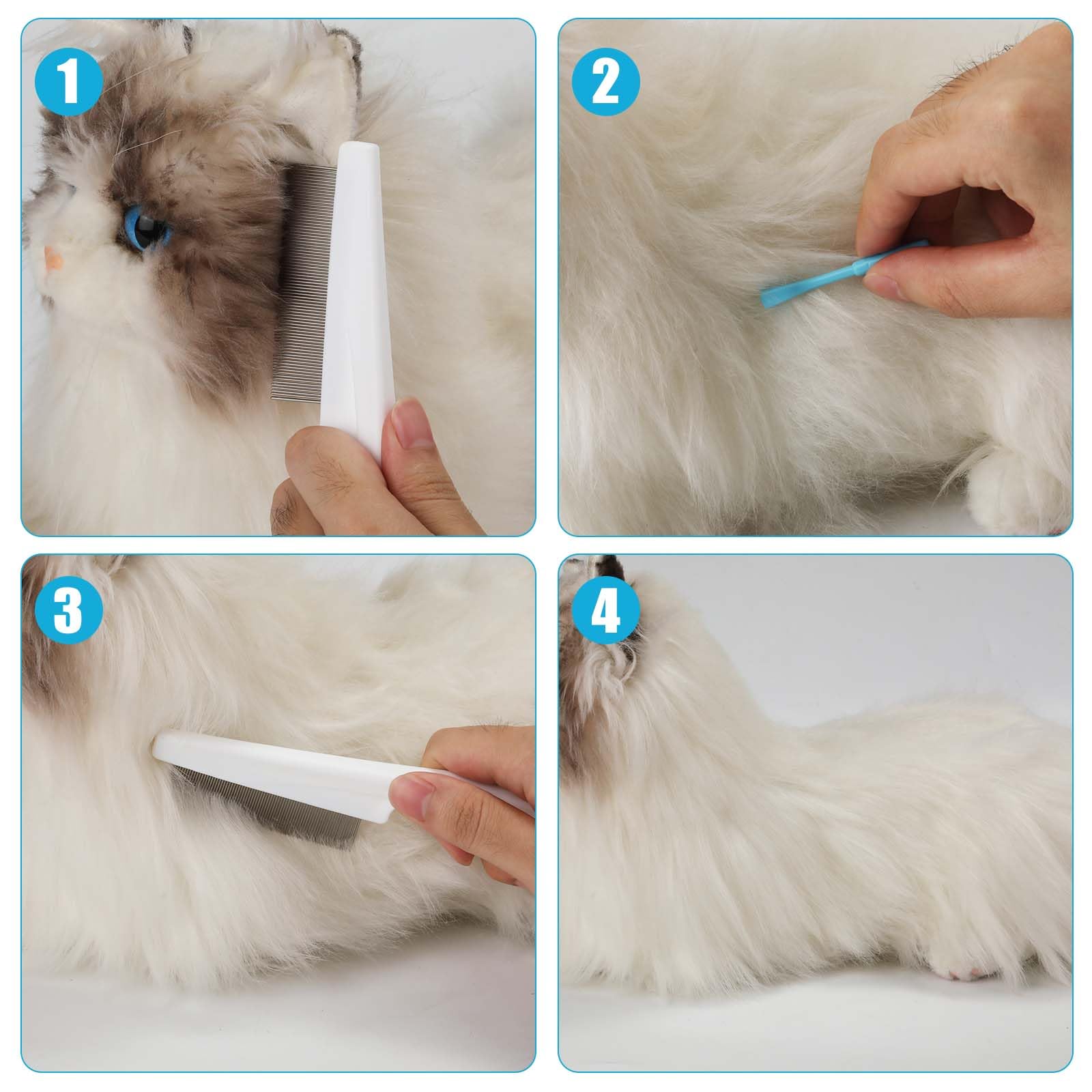2-Pack Pet Grooming Combs & Tick Removal Tools - Fine Tooth Flea Comb for Cats & Dogs, Stainless Steel Teeth for Tear Stain & Hair Removal | Perfect for Home Grooming & Professional Pet Care
