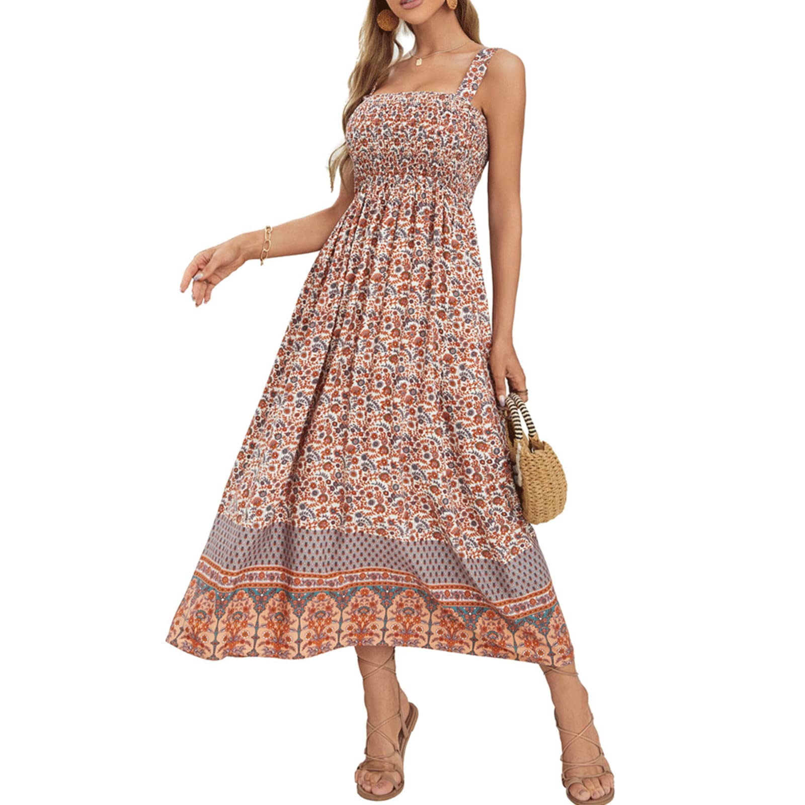 Stylish Green Women's Summer Dresses 2023 - Floral Print High Waist Suspender Skirt, Sexy Soft Sleeveless Long Dress for Women | Perfect for Beach Vacations, Date Nights & Summer Parties