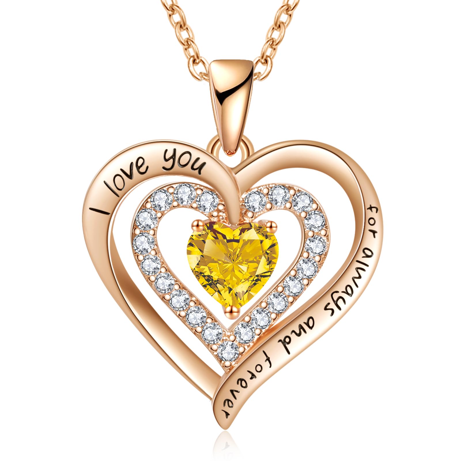 REDBEE Birthstone Heart Necklace for Women - Sterling Silver/Gold Plated Personalized Jewelry Gift for Wife, Girlfriend, Mother | Valentine's Day, Anniversary, Birthday Present