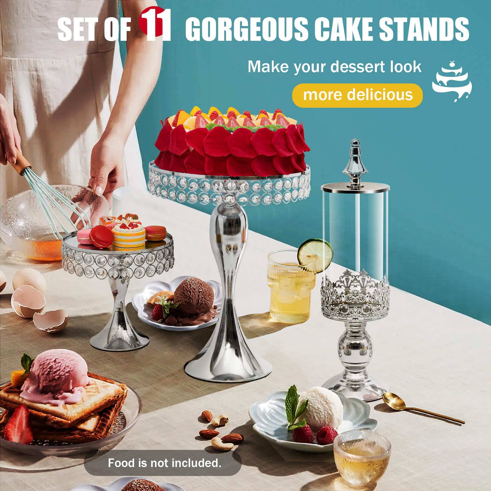TFCFL 11-Piece Silver Crystal Cake Stand Set - Elegant Cupcake Holder, Dessert Display Plate for Baby Showers, Weddings, Birthdays & Home Decor | Perfect for Party Serving & Buffet Table Centerpieces