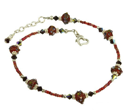 Elegant Red Rose Crystal Beaded Anklet for Women - Bohemian Style Adjustable Ankle Bracelet - Perfect for Summer, Beach, Weddings & Boho Fashion Accessories