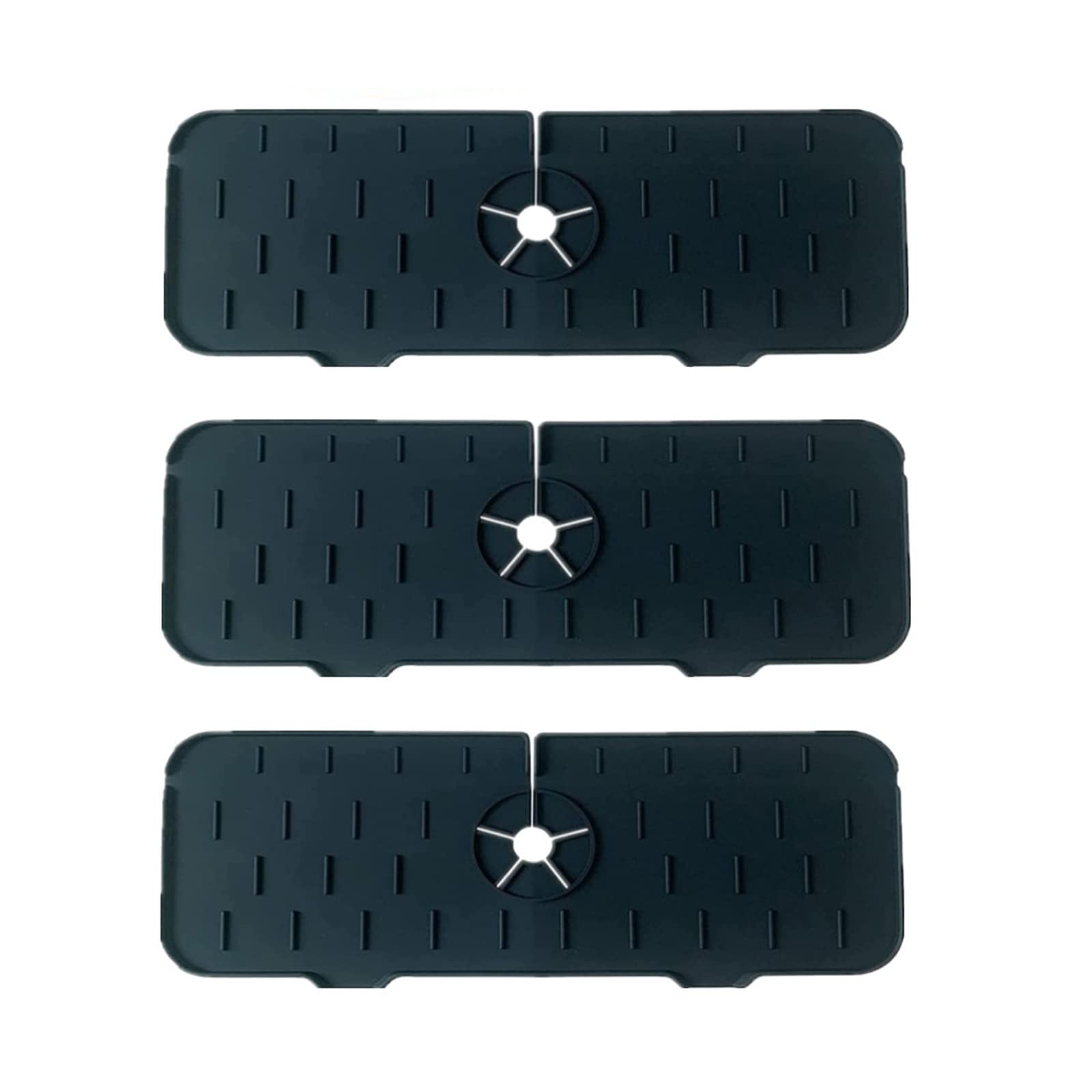 3-Pack Silicone Kitchen Sink Splash Guard & Faucet Drip Tray Set - Black Countertop Protector Mat for Sink Area - Waterproof, Non-Slip Kitchen Accessories (Perfect for Washing Dishes, Food Prep & Keeping Countertops Dry)