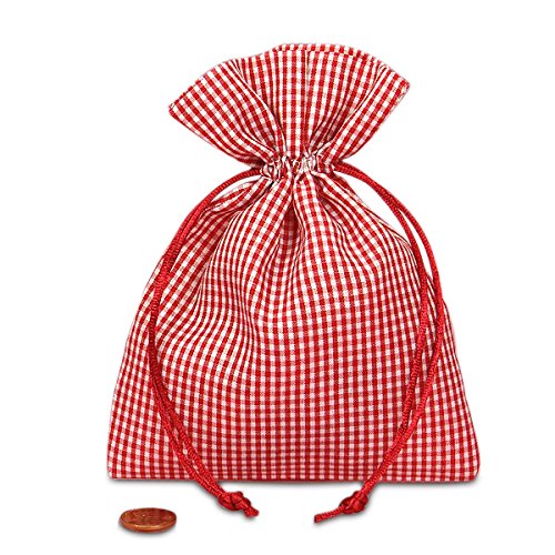 Red Gingham Gift Bags - 4 Inch Wide - Pack of 12 - Perfect for Party Favors, Wedding Decorations & Holiday Gifts