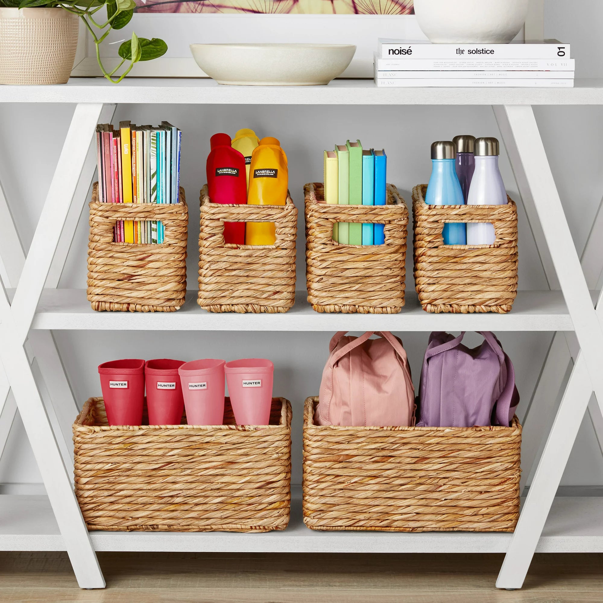 The Home Edit Narrow Woven Storage Bin - Small Space Organizer for Closet, Bathroom & Nursery - Foldable Fabric Baskets for Home Organization