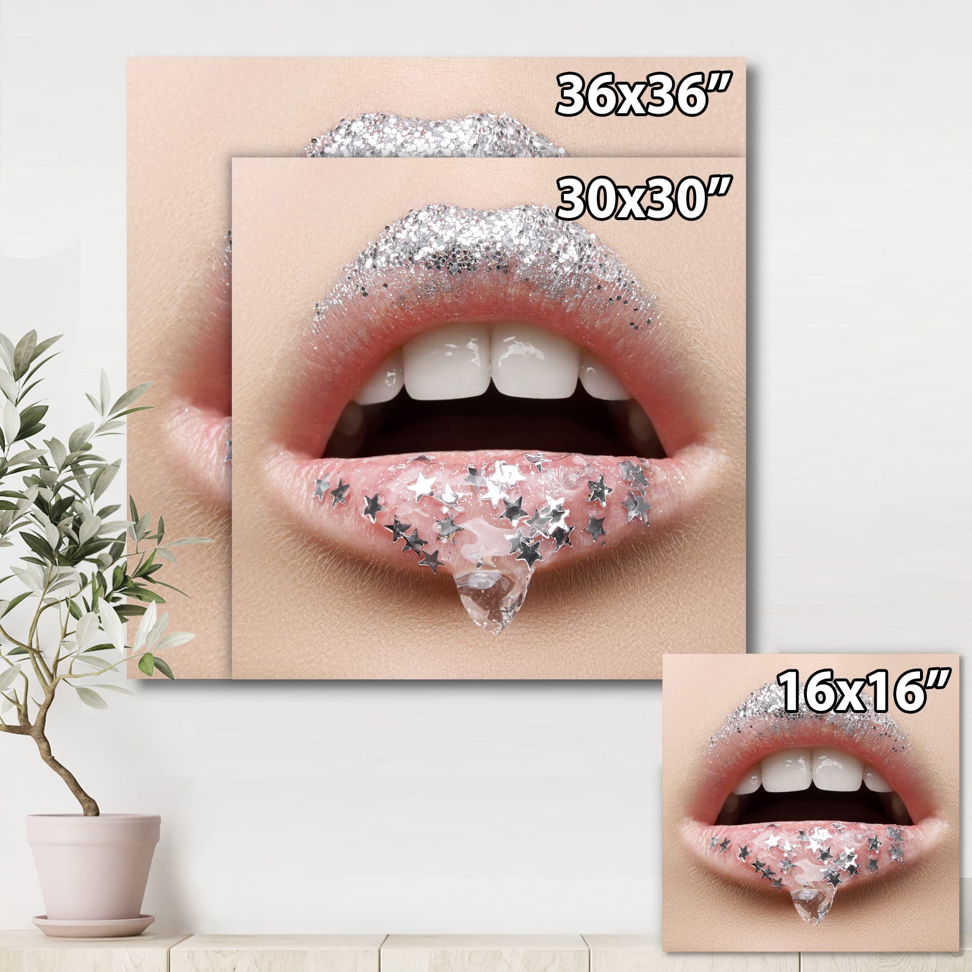 DesignQ Modern Canvas Wall Art - Female Lips with Gel & Stars - Perfect for Living Room, Bedroom & Office Decor