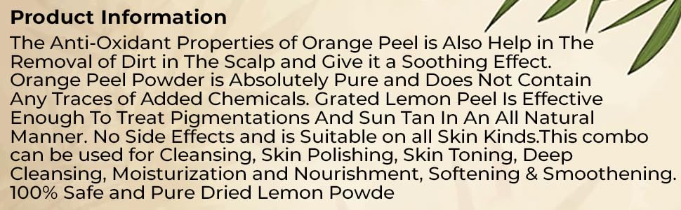 Organic Lemon & Orange Peel Powder for Skin Care - 200g (100g Each) | RAINTECH HERBALS Citrus limonum & Citrus aurantium | Brightening Face Mask, Natural Exfoliator & DIY Beauty Recipes