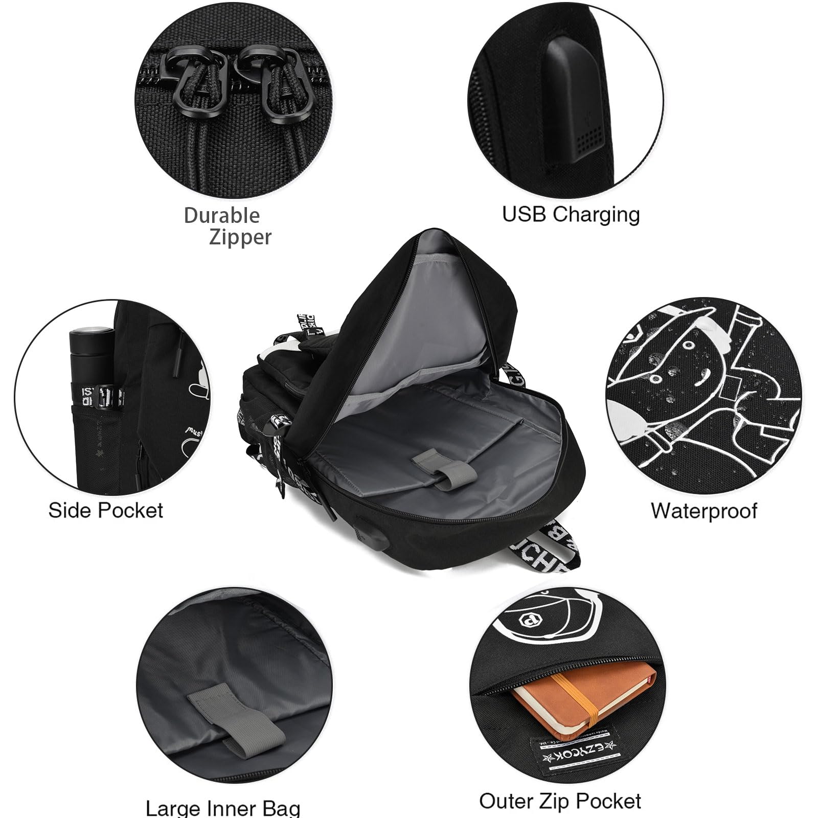 **Durable Water-Resistant School Backpack for Boys & Teens - Lightweight Laptop Backpack with USB Charging Port - Ideal for Middle School, College & Travel - Black**    *(Perfect for Daily School Use, Commuting, and Weekend Trips - Fits Laptops, Books & Essentials)*