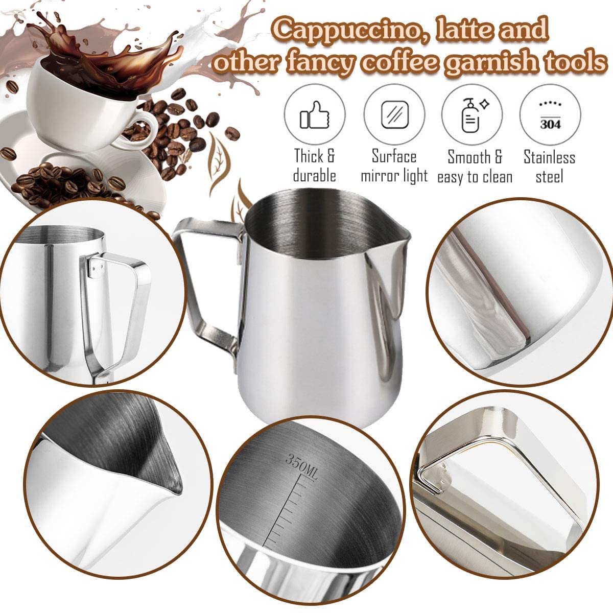 3D Creations 900ml Stainless Steel Milk Frothing Pitcher - Professional Latte Art Jug for Espresso, Cappuccino & Coffee - Perfect for Home Baristas & Coffee Shops