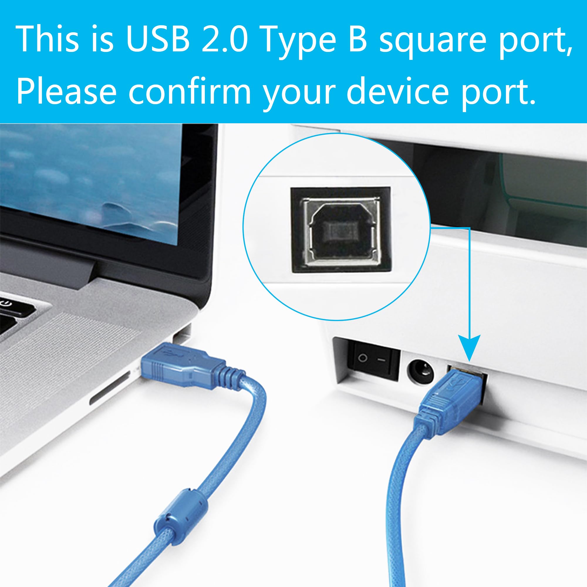 2 Pack USB 2.0 Printer Cable 4.9FT - High Speed USB A Male to B Male Cord for HP, Epson, Canon, Dell, Brother, Samsung Printers, Copiers & Scanners - Perfect for Home Office, Business & Professional Printing Needs