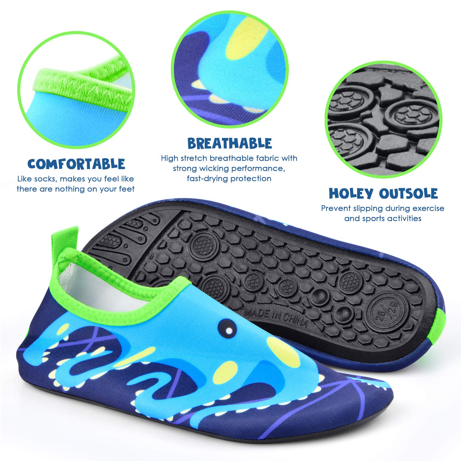Sunnywoo Kids Water Shoes for Girls & Boys - Quick Dry, Non-Slip Aqua Socks for Toddlers - Barefoot Swim Shoes for Beach, Pool, Outdoor Sports & Water Activities