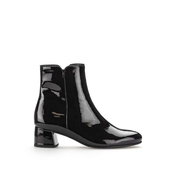 GABOR Women's Black Patent Leather Block Heel Ankle Boots 68097 - Comfortable Dress Shoes for Work, Office & Evening Events