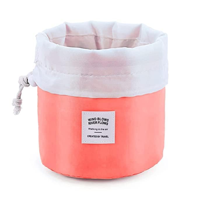 TREXEE Large Capacity Travel Cosmetic Bag for Women - Waterproof Drawstring Makeup Organizer Case, Barrel Shaped Magic Storage Pouch - Perfect for Travel, Gym, Beach & Daily Makeup Organization