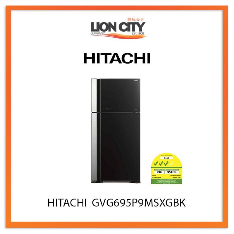 Hitachi 534L 2 Door Refrigerator GVG695P9MSXGBK - Large Capacity French Door Fridge with Energy Saving Technology for Modern Kitchen & Family Use