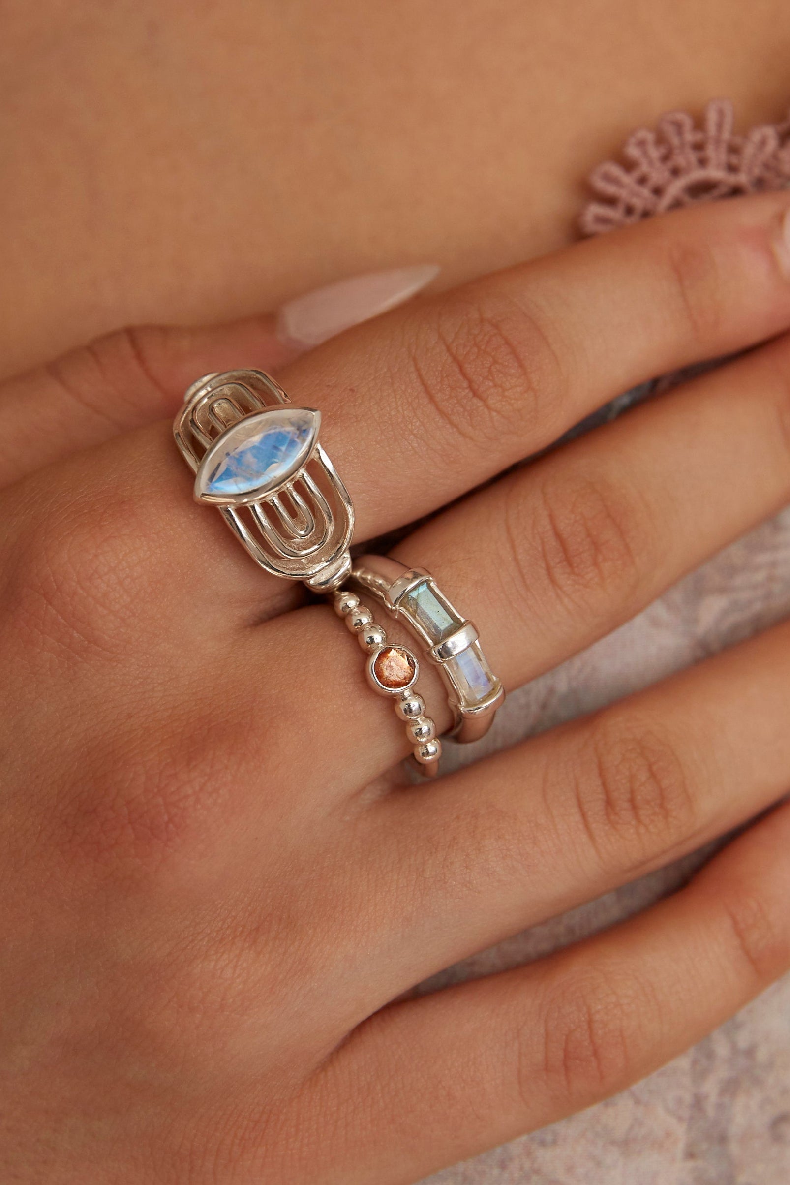 Bella Sunstone Silver Stacker Ring - Elegant Stackable Jewelry for Women | Perfect for Everyday Wear, Layering & Special Occasions