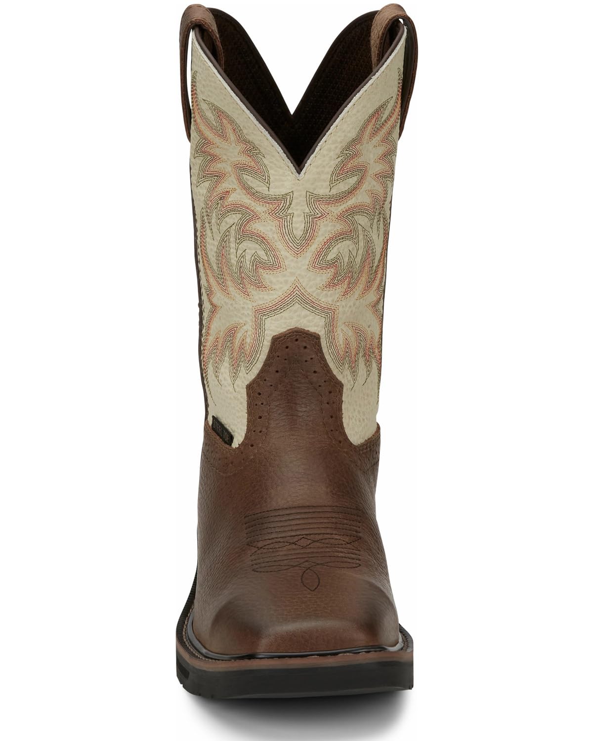 Justin Men's Stampede Square Toe White Work Boots - Durable Safety Shoes for Construction, Ranch & Outdoor Work