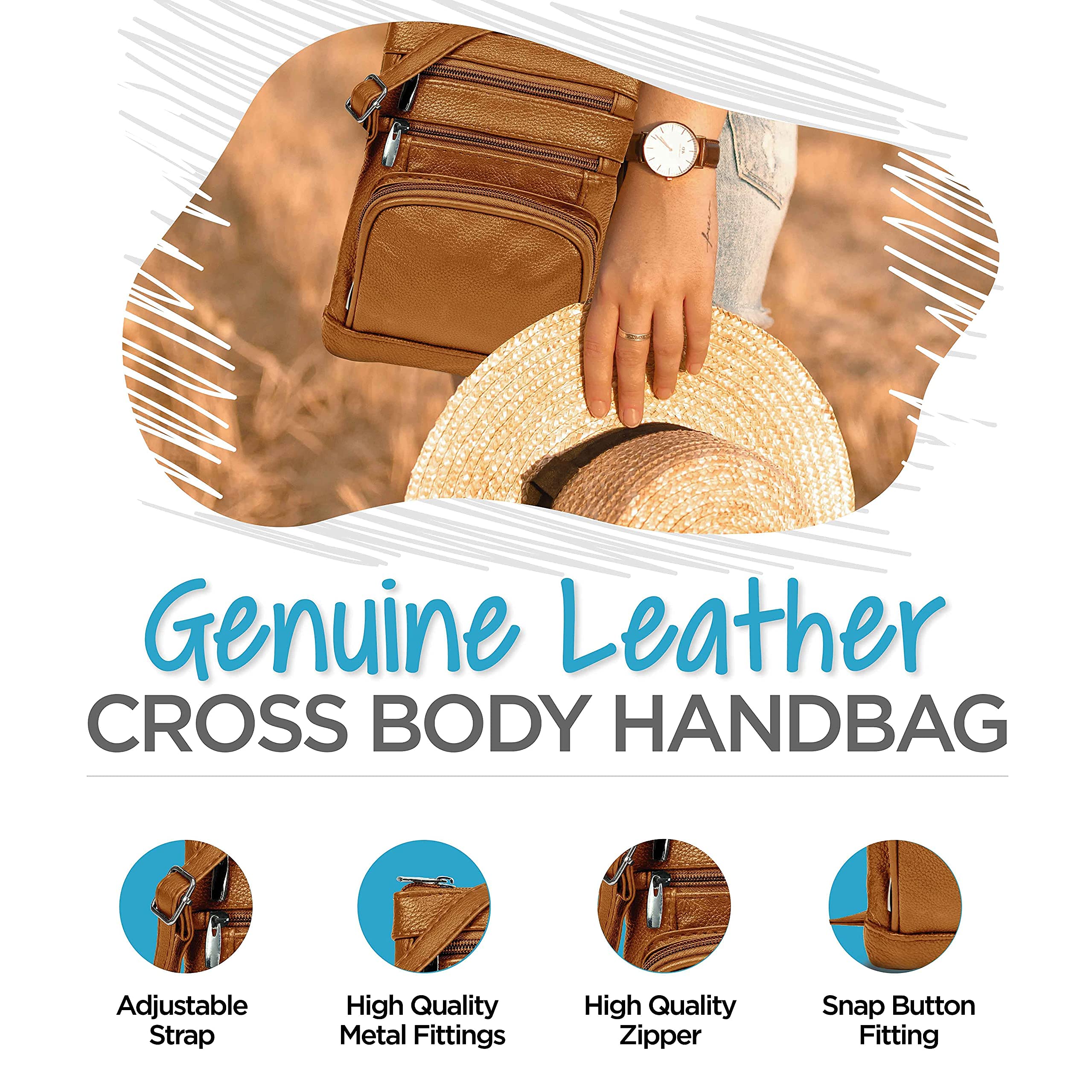 Premium Genuine Leather Crossbody Purse for Women - Multi-Pocket Adjustable Shoulder Bag with Soft Durable Leather - Perfect for Travel, Shopping & Everyday Use