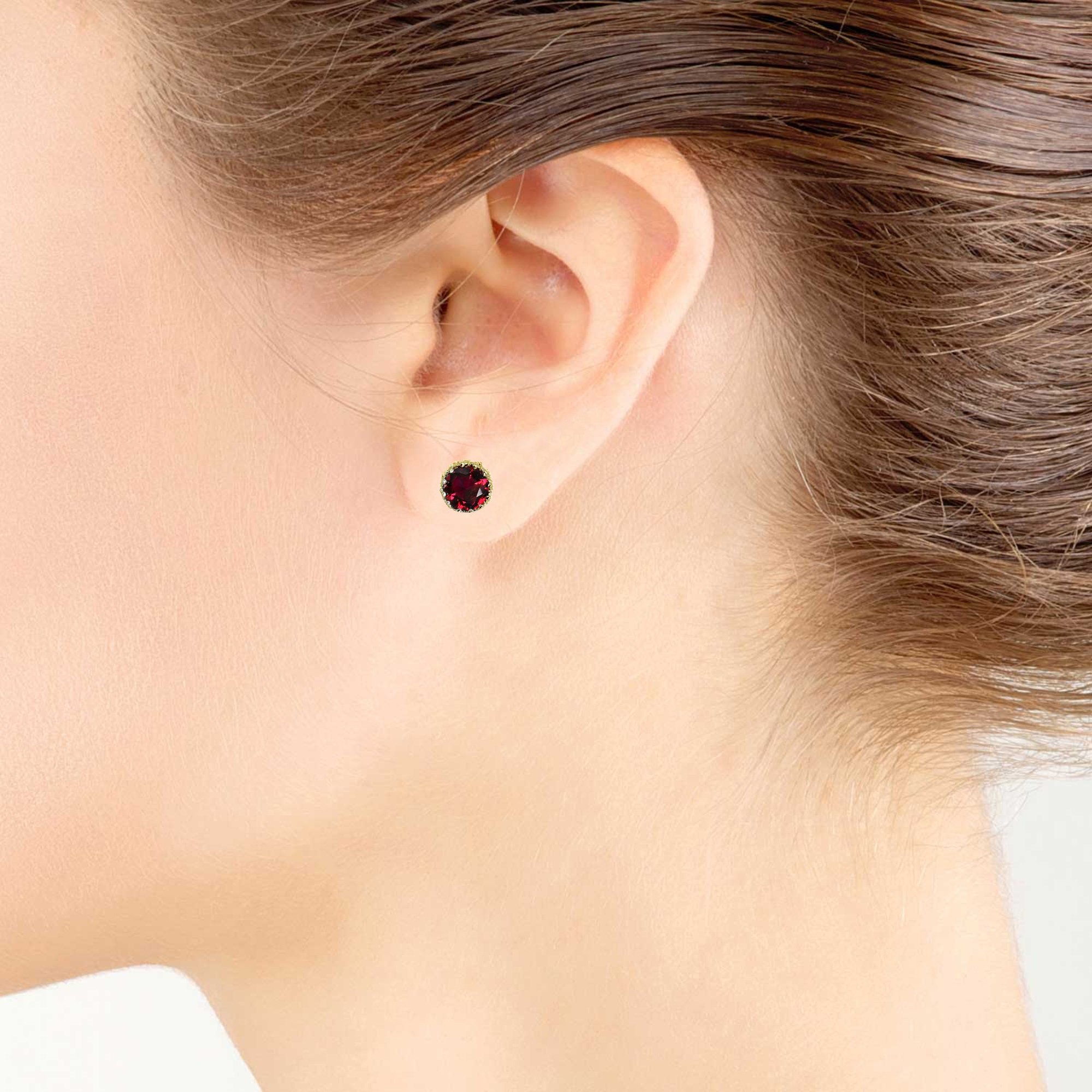 Sterling Silver 6mm Created Ruby Crown Small Stud Earrings for Women & Girls - Perfect Gift for Birthday, Anniversary & Everyday Elegance