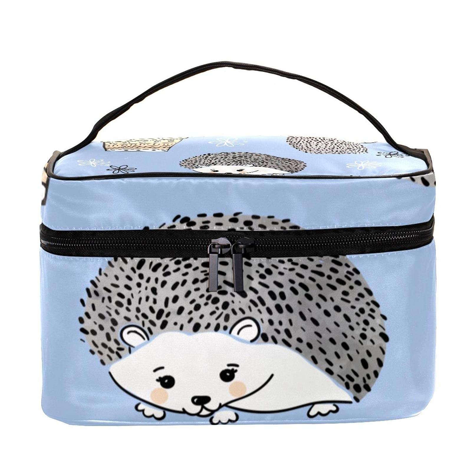Cute Hedgehog Floral Makeup Bag - Large Travel Cosmetic Organizer for Women & Girls - Perfect for Travel & Daily Use