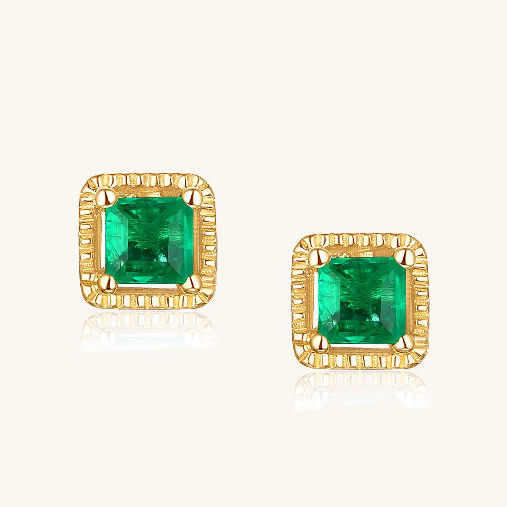 Elegant Gold Emerald Stud Earrings for Women - 14K Solid Gold Dainty Earrings with Genuine Emerald Gemstone - Perfect for Weddings, Parties & Everyday Wear