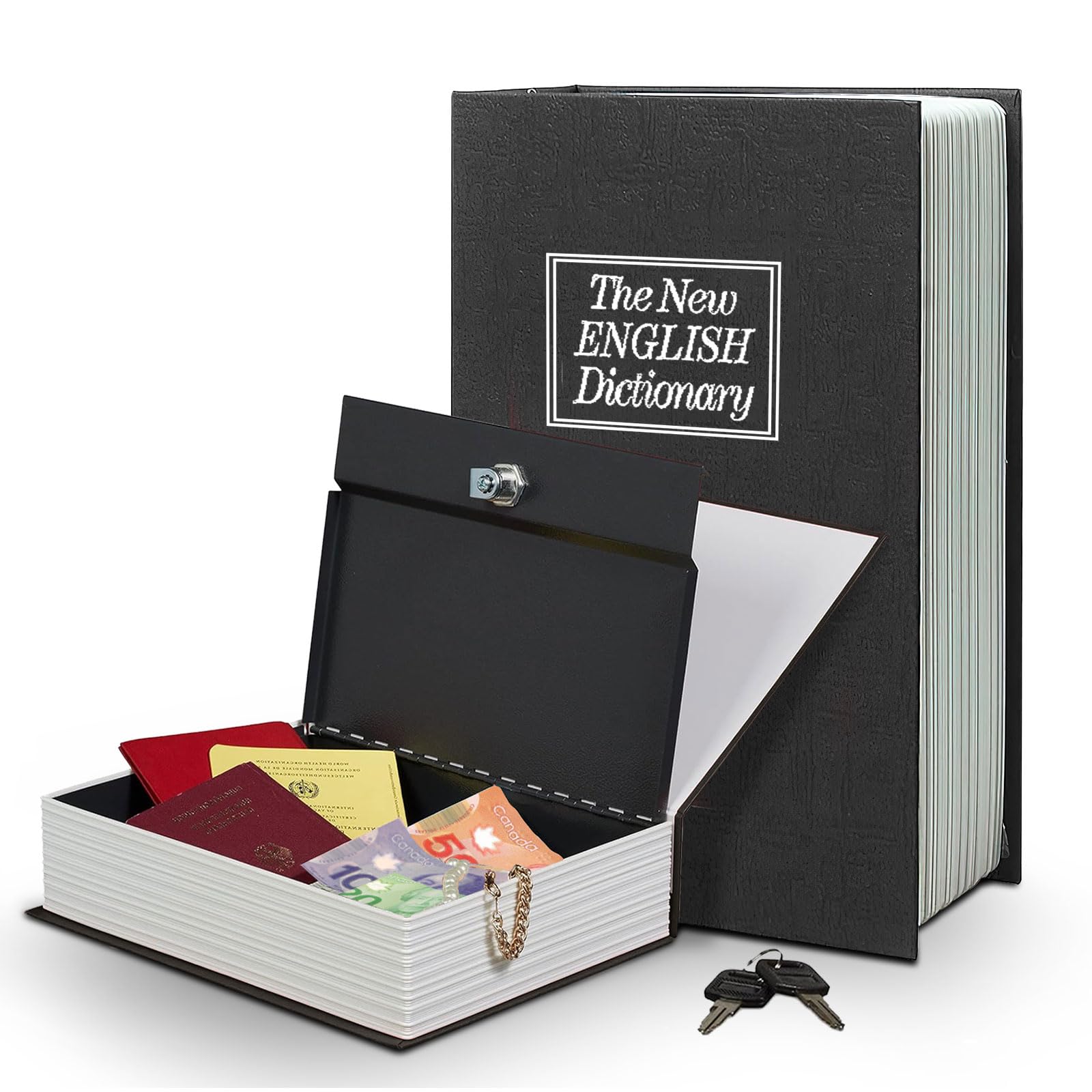 Portable Book Safe with Lock - Secret Money Hiding Box for Jewelry, Cash & Valuables (7.1 x 4.5 x 2.2 Inch, Black) - Perfect for Home Security, Travel & Emergency Storage