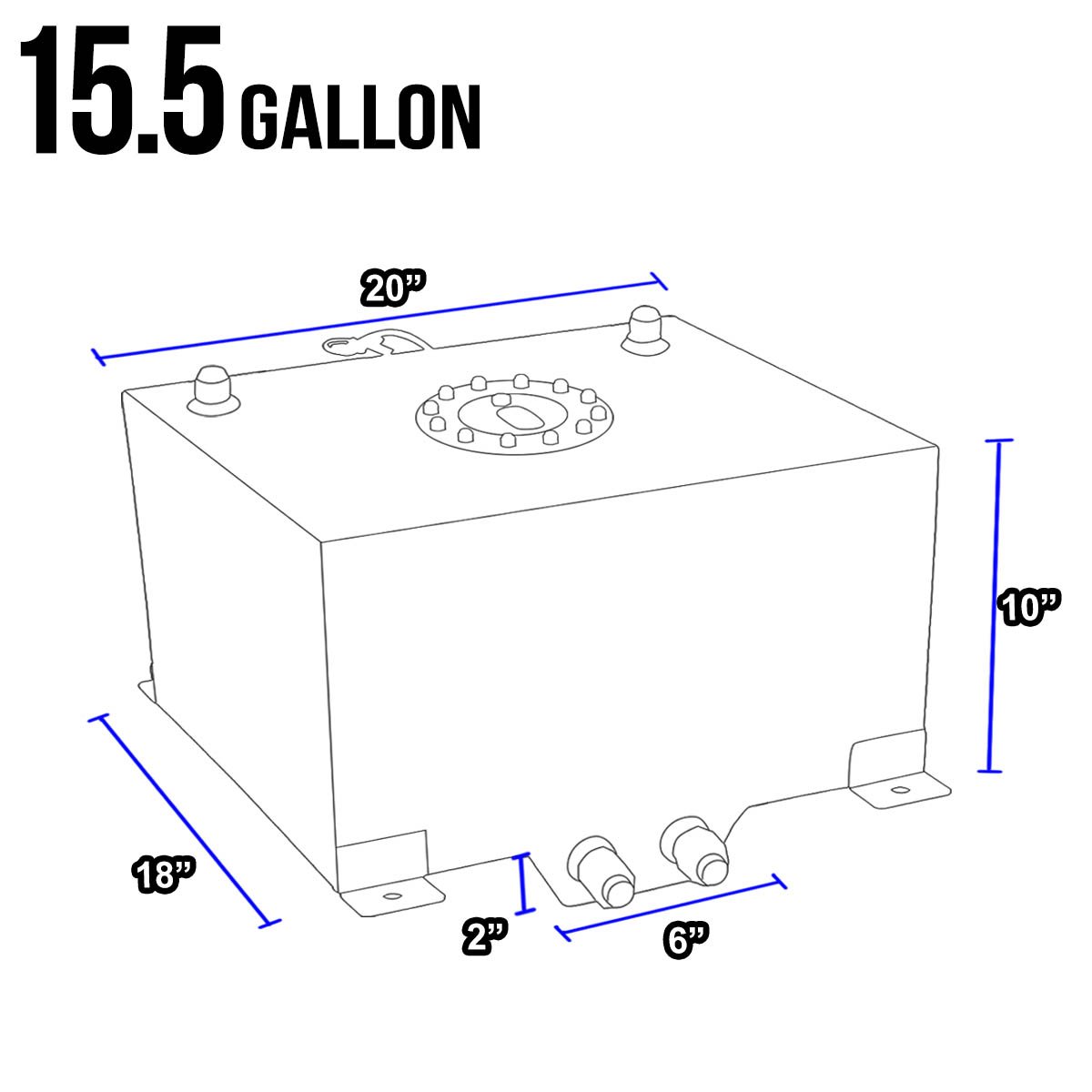 DNA MOTORING 15.5 Gallon Aluminum Fuel Cell Gas Tank - Top Feed Design 20x18x10 Inches (ALU-FT-T5-BK) - Universal Fit for Racing, Off-Road & Performance Vehicles