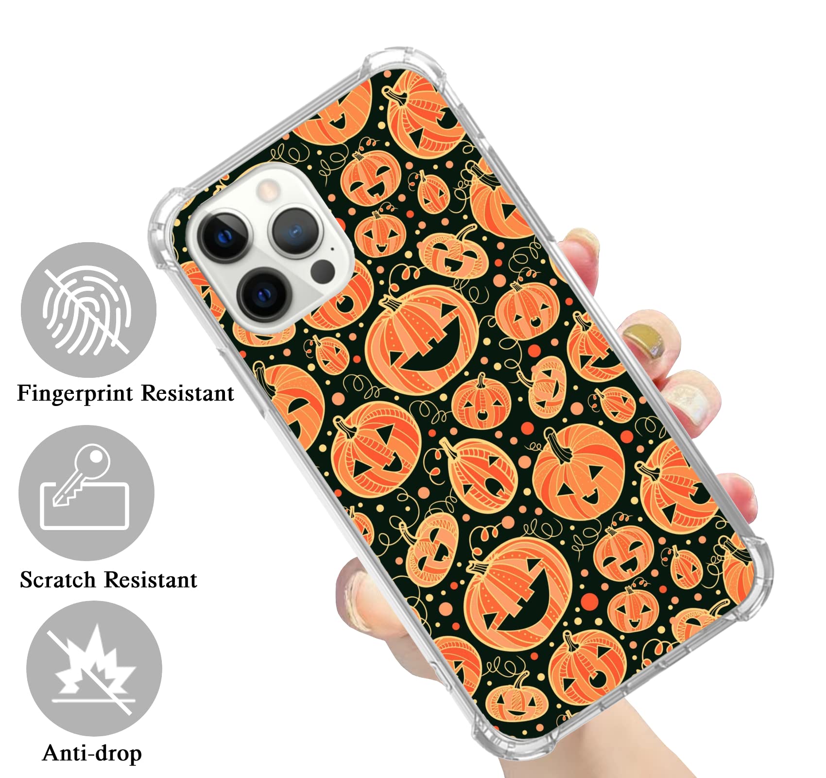 Spooky Smiling Pumpkin Halloween Phone Case for iPhone 12 Pro Max - Shockproof TPU Bumper Cover for Teens, Men & Women - Perfect for Trick-or-Treating, Halloween Parties & Fall Festivals