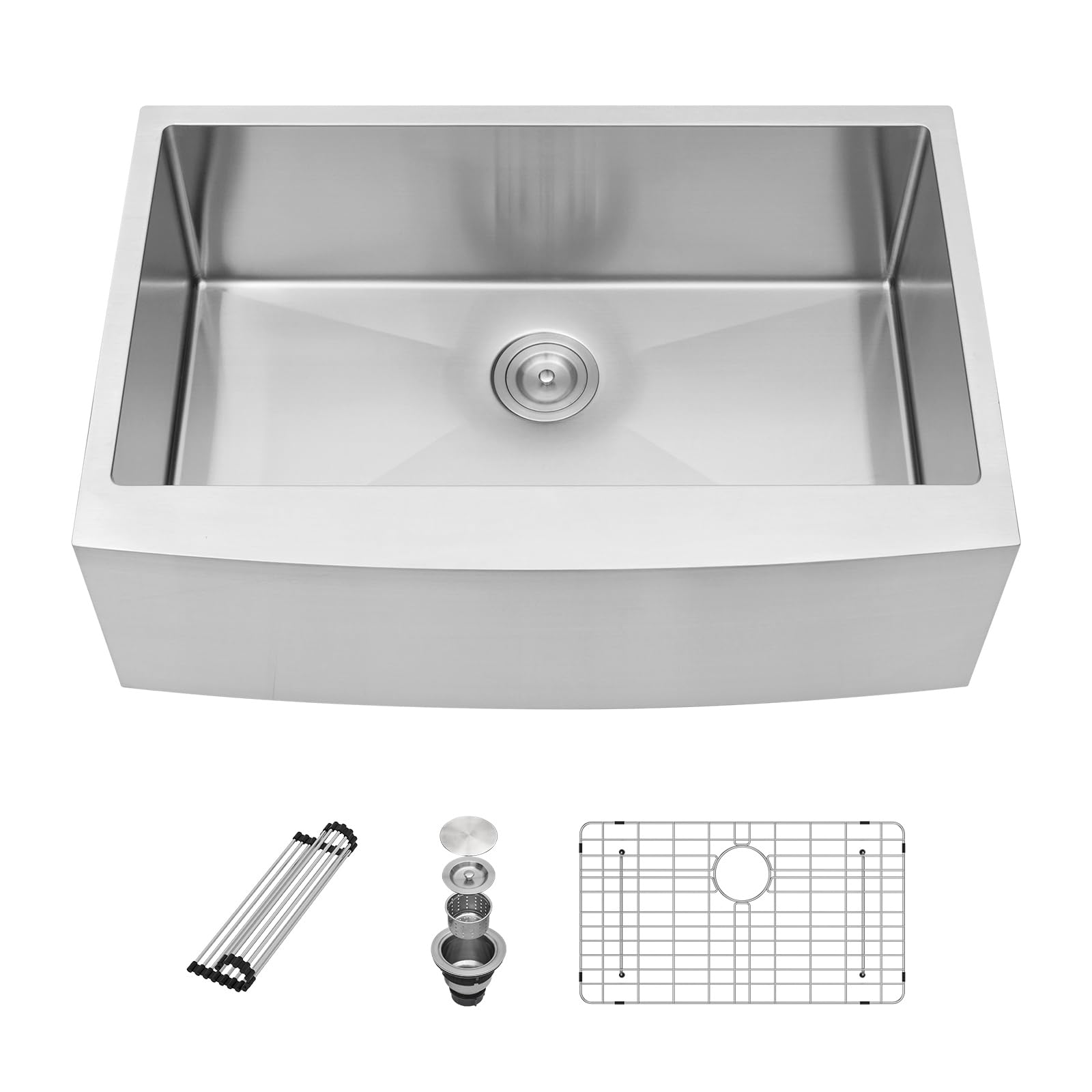 Sarlai 30x21 Inch 16 Gauge Stainless Steel Farmhouse Kitchen Sink - Single Bowl Apron Front Farm Sink with Drain Strainer for Rustic & Modern Kitchens, Perfect for Country Homes, Restaurants, and Outdoor Kitchens