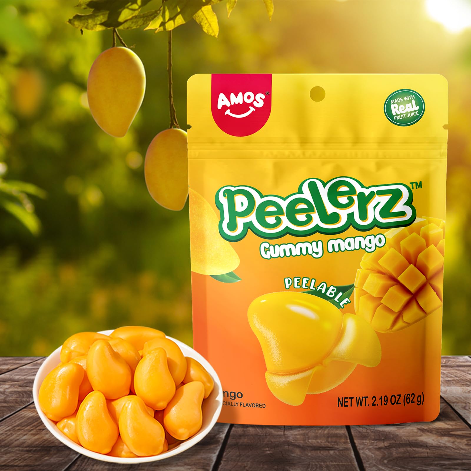 Amos Peelerz Mango Gummy Candy - 2.19oz Resealable Bag of Peelable Gummy Treats | Sweet Valentine's Day Gift Idea | Perfect for Parties, Snacking & Gifting