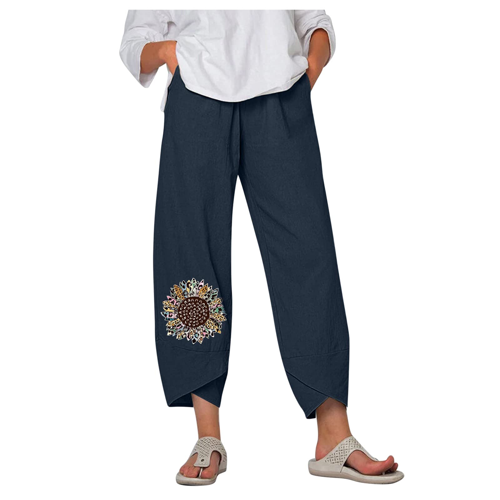 Smooto Women's Wide Leg Yoga Pants - Boho Style High Waisted Lounge Trousers for Women (Dark Blue, Size 10 Medium) | Perfect for Yoga, Workout, Travel & Casual Wear