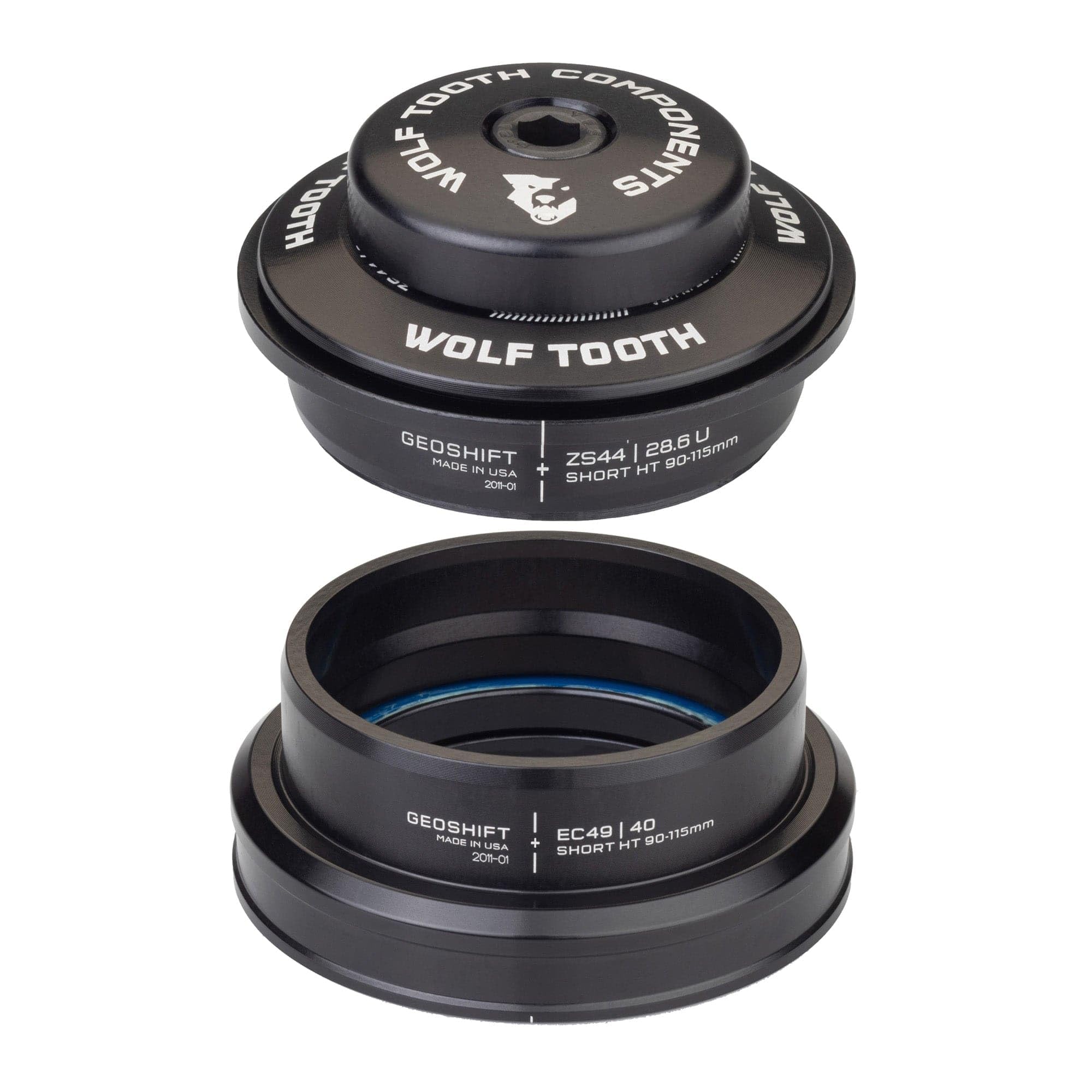 Wolf Tooth GeoShift Performance Angle Headset - ZS44/28.6 Upper & EC49/40 Lower - Short 90-115mm for MTB & Gravel Bikes - Improve Steering Precision on Technical Trails