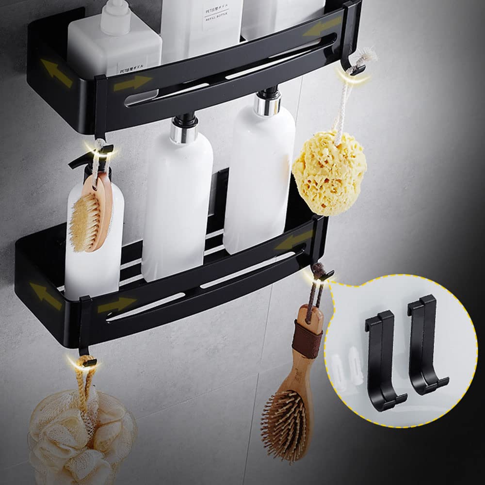 Adhesive Shower Organizer Shelf - No Drill Bathroom Wall Mount Storage for Razors, Soap & Toiletries | Aluminum Corner Basket for Kitchen & Bathroom | Space-Saving Solution for Small Bathrooms & Apartments (B-Rectangle)