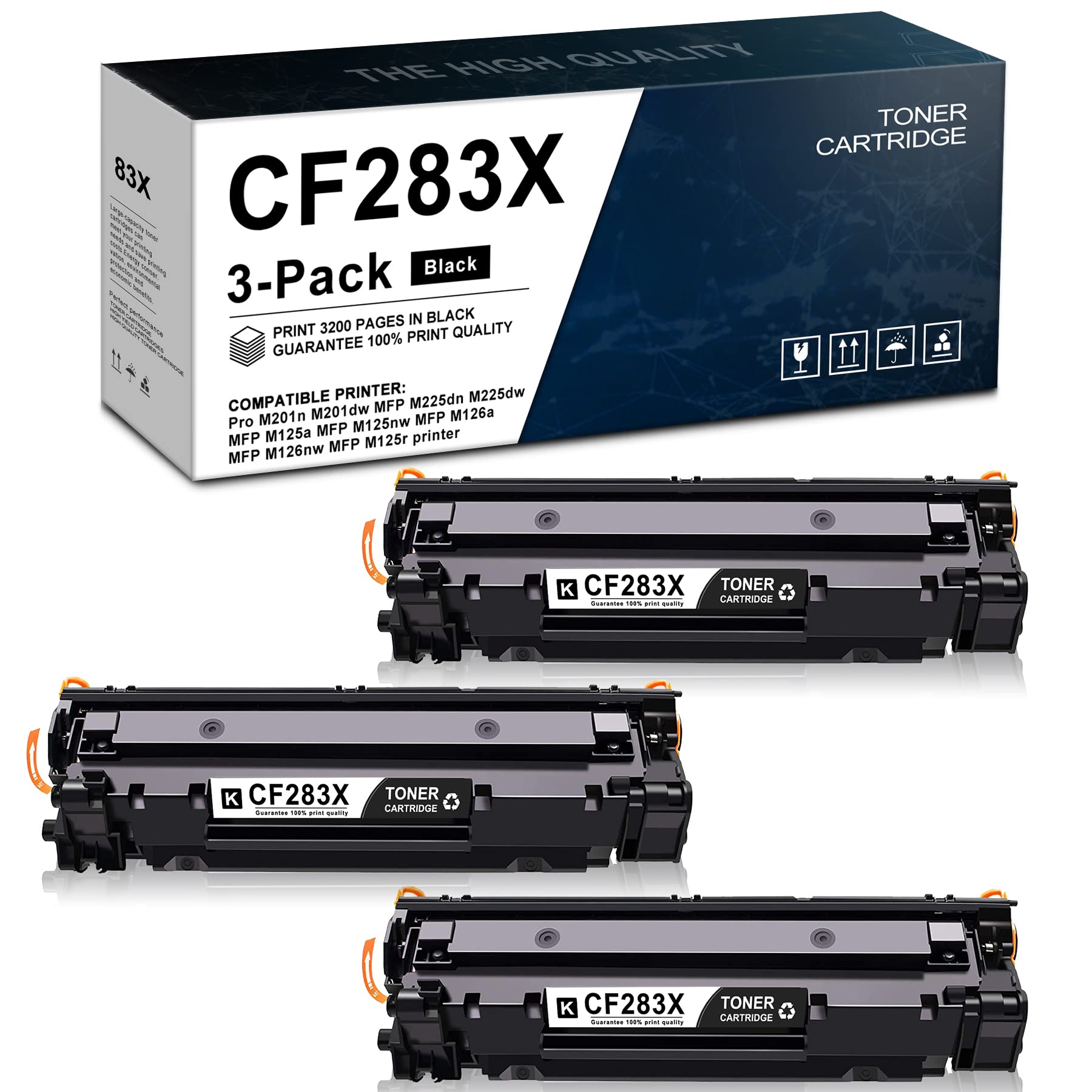 POTONER Compatible Toner Cartridge Replacement for HP 83X CF283X - 3 Pack Black - Works with HP M225dn M225dw M125a M125nw M126a M128fw M127fs M127-M128 PCLmS M125-M126 PCL6 M127fw Multifunction Printers - Perfect for Home & Office Printing Needs