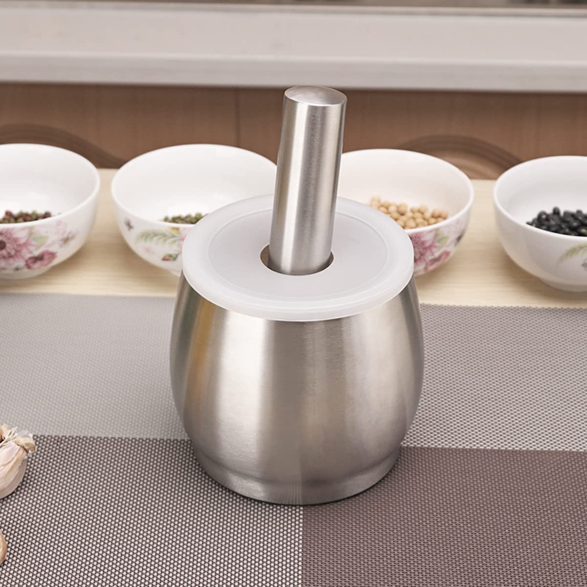 Premium Stainless Steel Mortar and Pestle Set - Manual Food Processor for Grinding Herbs, Spices, Wet & Dry Ingredients - Large Kitchen Tool with Lid for Cooking, Baking & Herbal Medicine Preparation