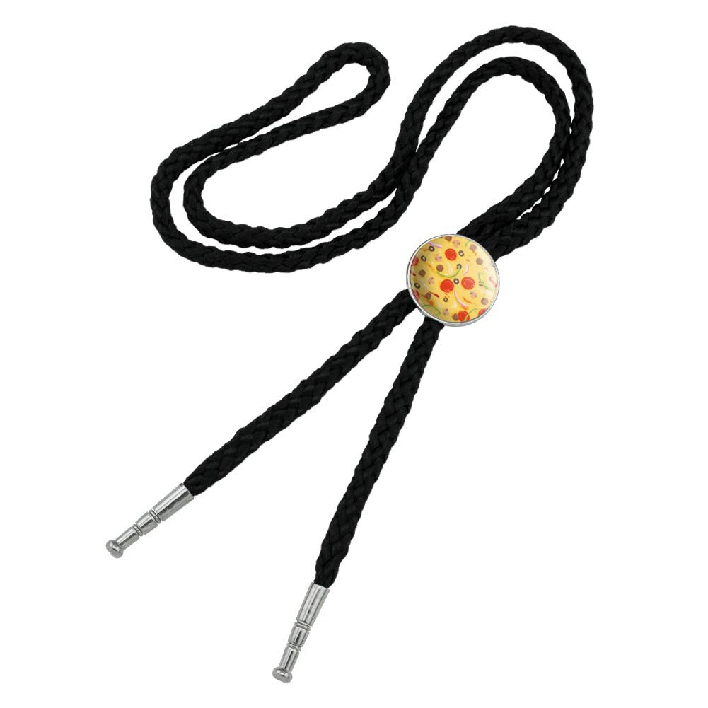 Western Cowboy Bolo Tie with Pizza Pattern - Pepperoni, Olives & Onions Design for Men | Perfect for Rodeo, Western Parties & Casual Wear