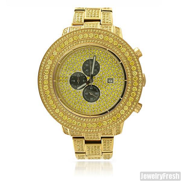Luxury Canary Gold Pilot Watch with 15 CTW Simulated Diamonds - Elegant Aviation Timepiece for Men, Perfect for Business, Formal Events & Gift Giving