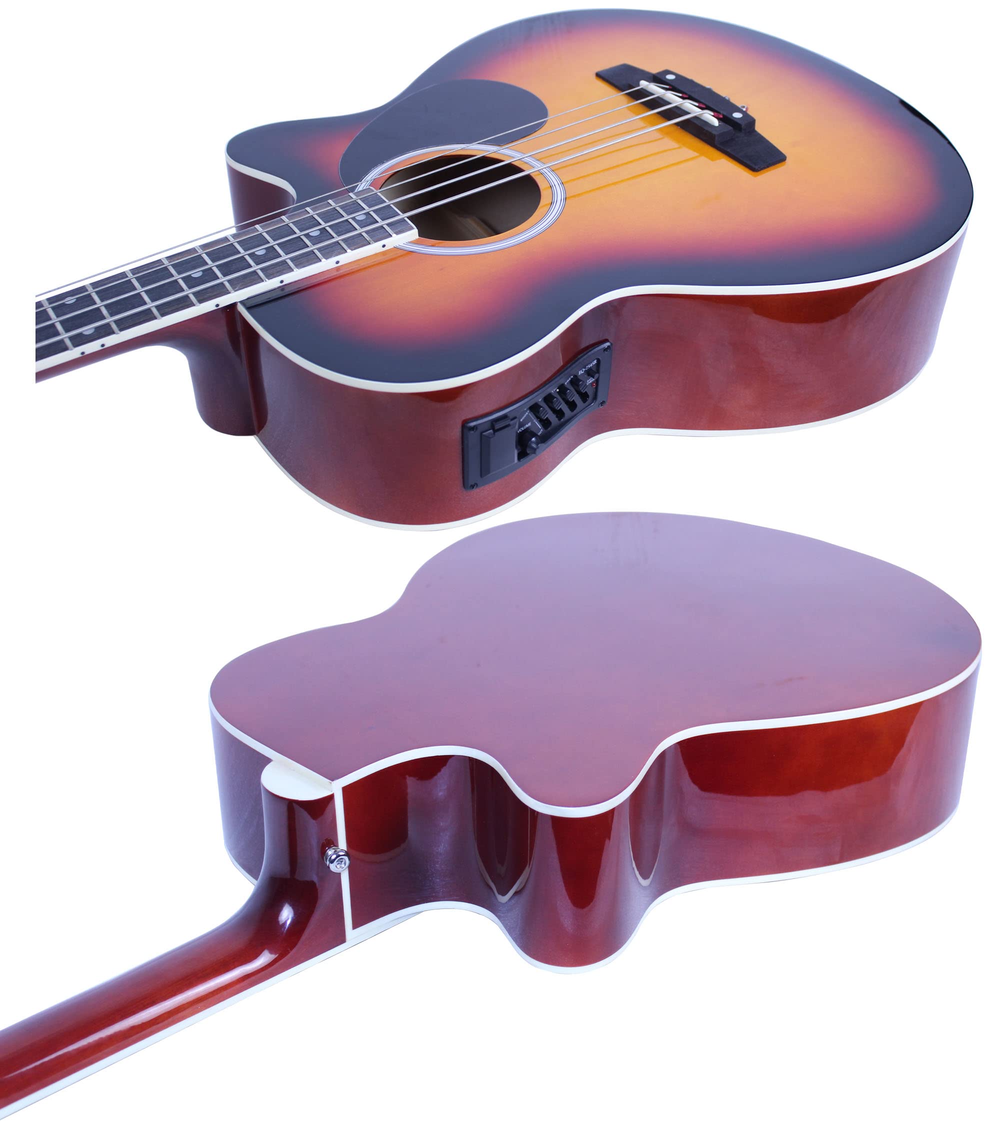 YMC 4-String Cutaway Acoustic-Electric Bass Guitar with 4-Band EQ, Adjustable Truss Rod, Gig Bag, Strap & Picks - Sunburst Finish | Perfect for Live Performances, Studio Recording & Practice Sessions