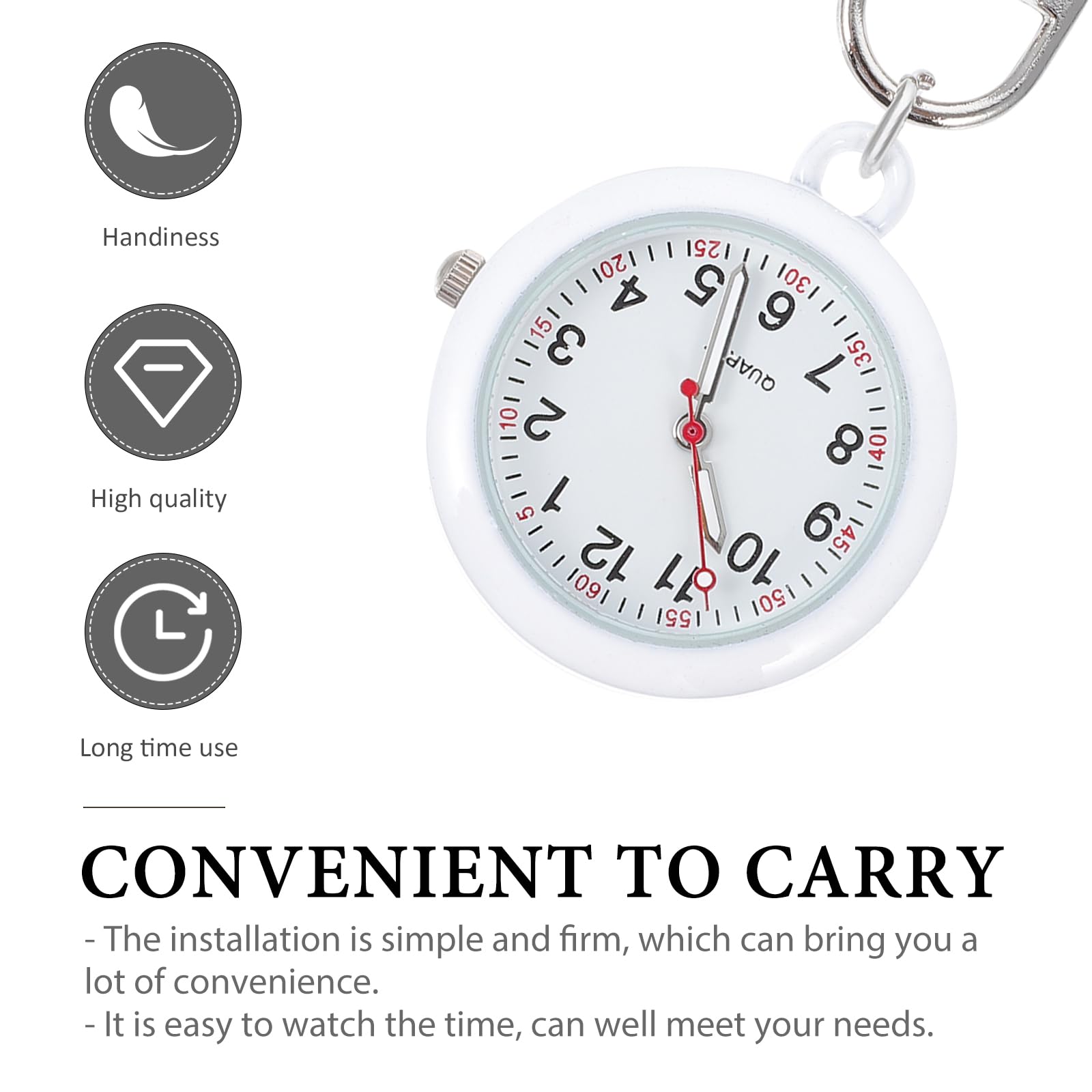 Balacoo Clip On Pocket Watch for Nurses & Doctors - Digital Hanging Badge Watch for Women & Men, Portable Fob Watch with Clip (White) - Perfect for Medical Professionals, Healthcare Workers & Students