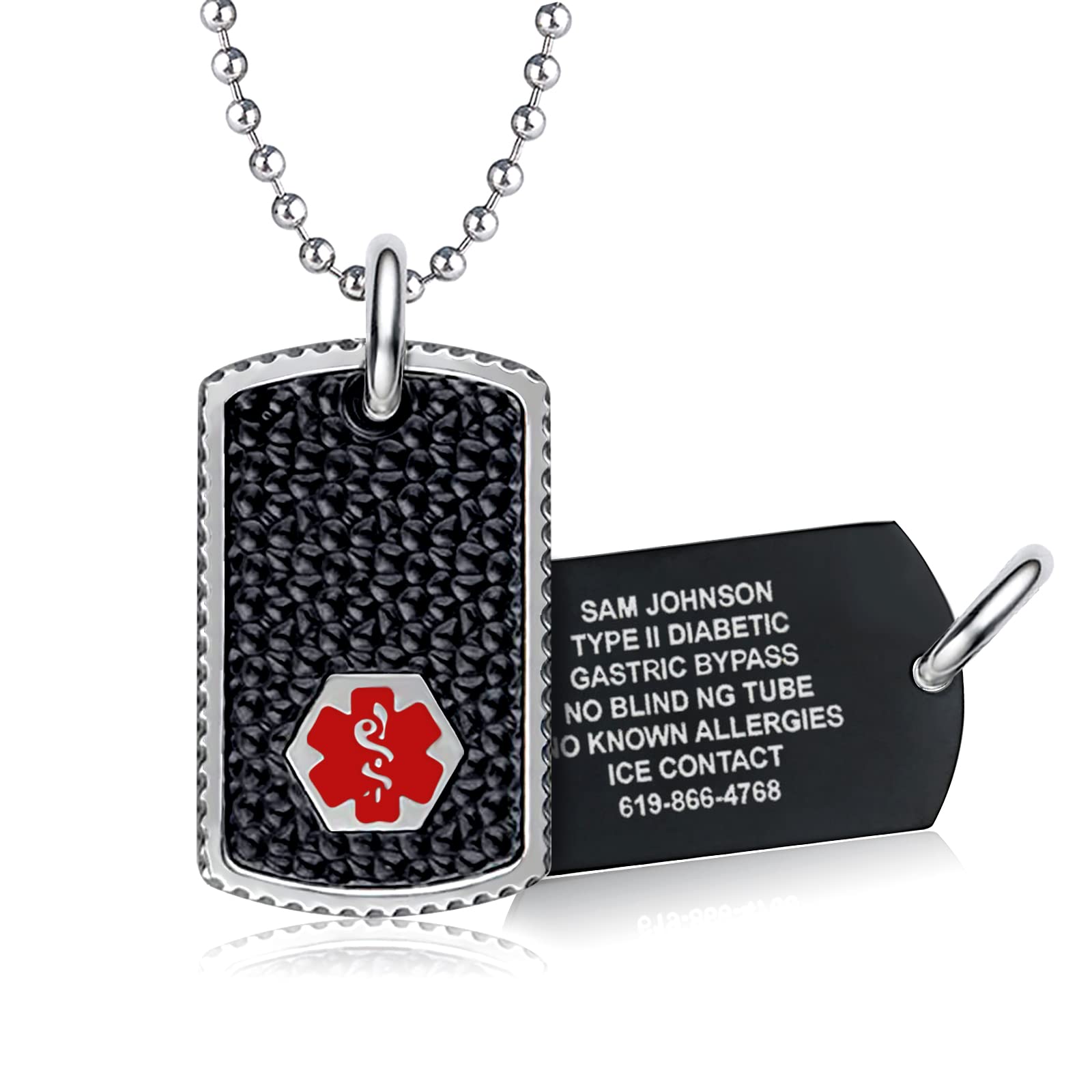 Divoti Custom Engraved Black Dog Tag Medical ID Necklace for Men & Women - Emergency Medical Alert Jewelry for Seniors, Adults with Allergies & Health Conditions