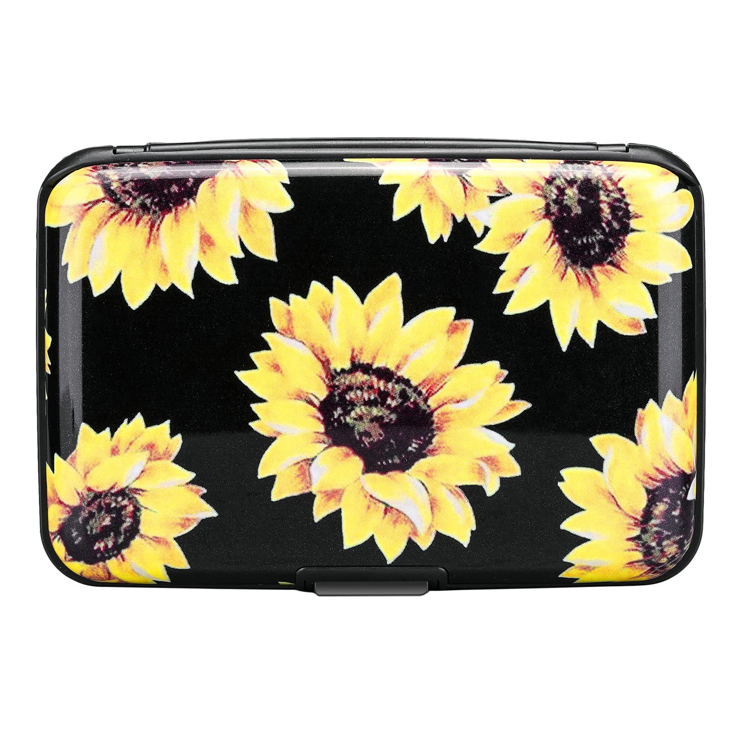 ELFISH Mini RFID Blocking Aluminum Wallet - Slim Credit Card Holder for Men & Women, Metal ID Case with Sunflower Design - Perfect for Travel, Business & Everyday Use